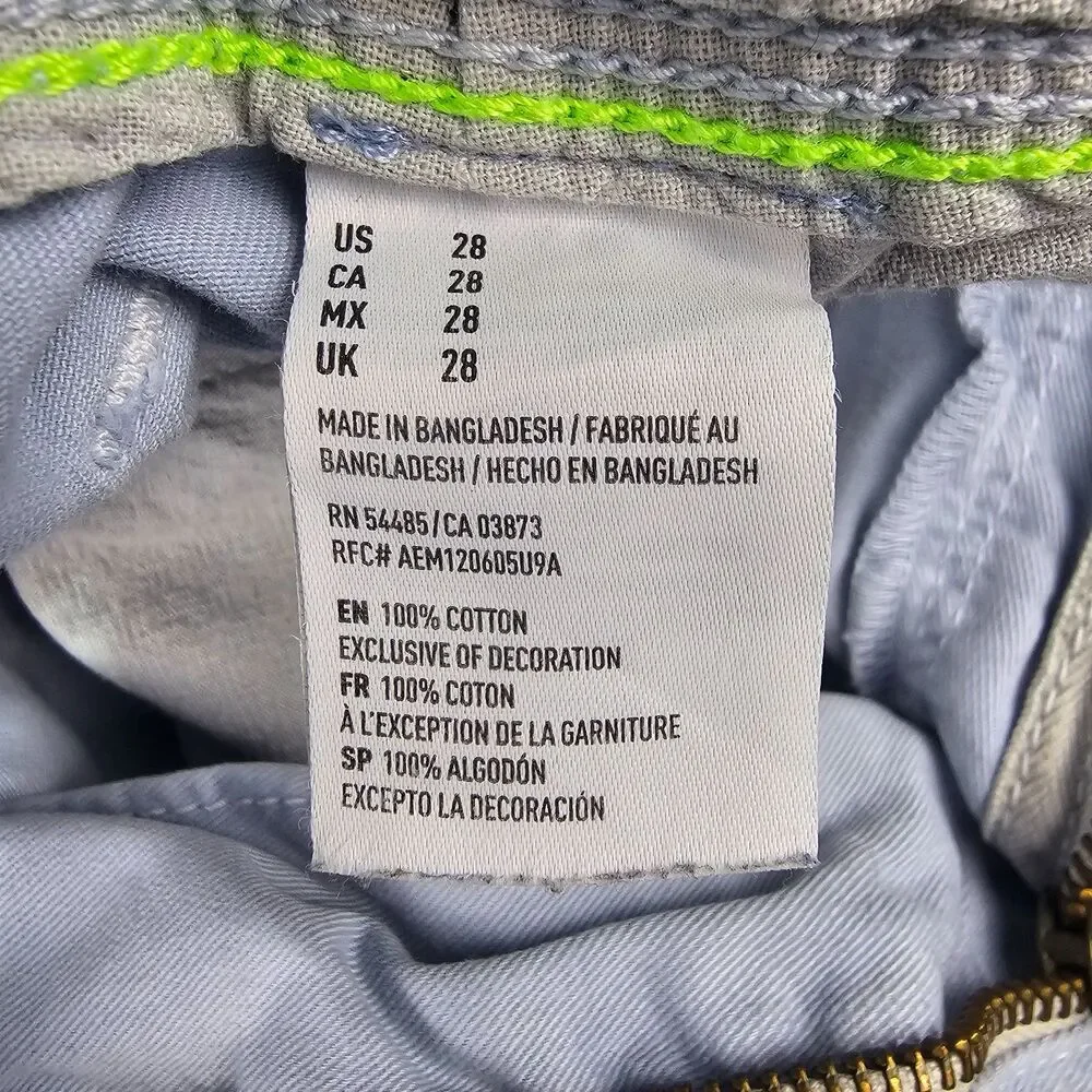 American Eagle Mens 28 Light Blue Seersucker Cargo Shorts Y2K Utility